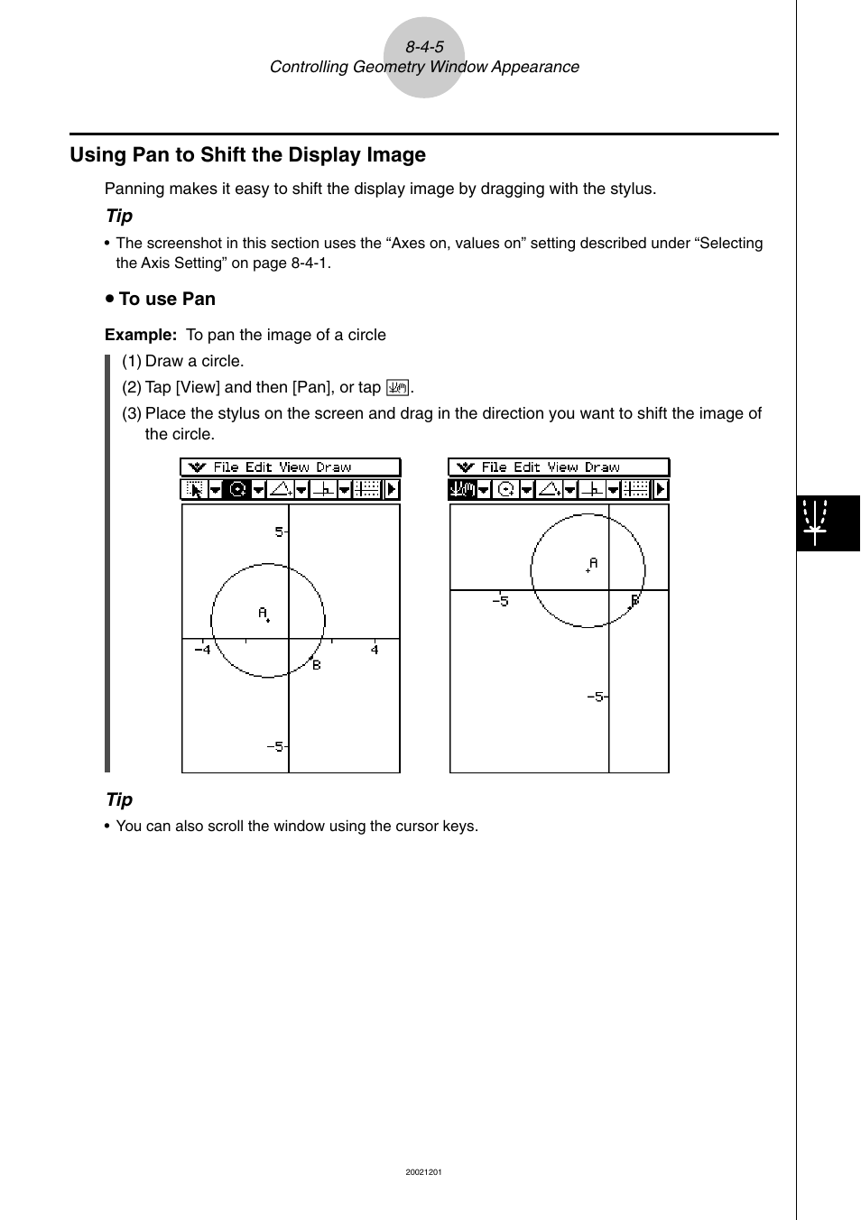 Using pan to shift the display image -4-5, Using pan to shift the display image | Casio ClassPad 300 User Manual | Page 436 / 670