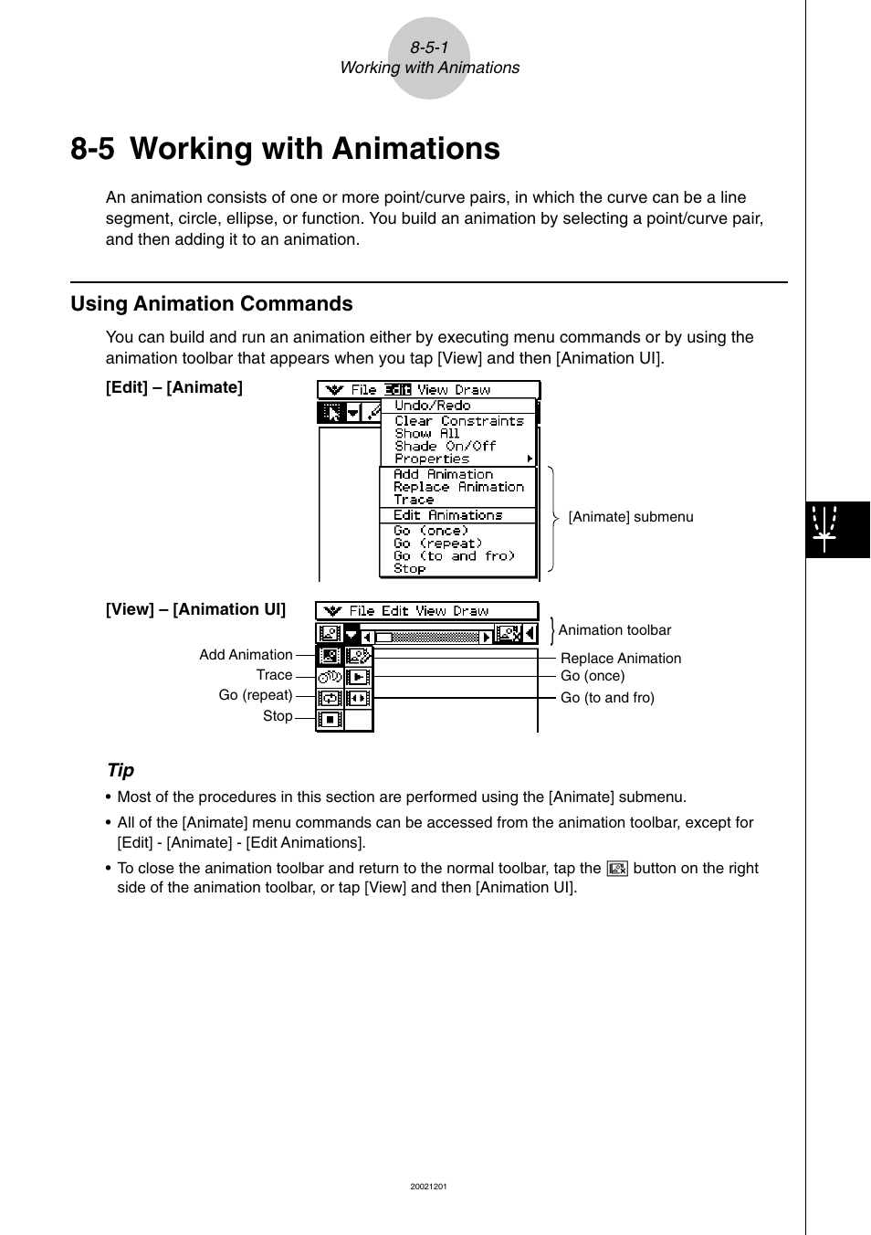 5 working with animations, 5 working with animations -5-1, Using animation commands -5-1 | Working with animations, Using animation commands | Casio ClassPad 300 User Manual | Page 437 / 670