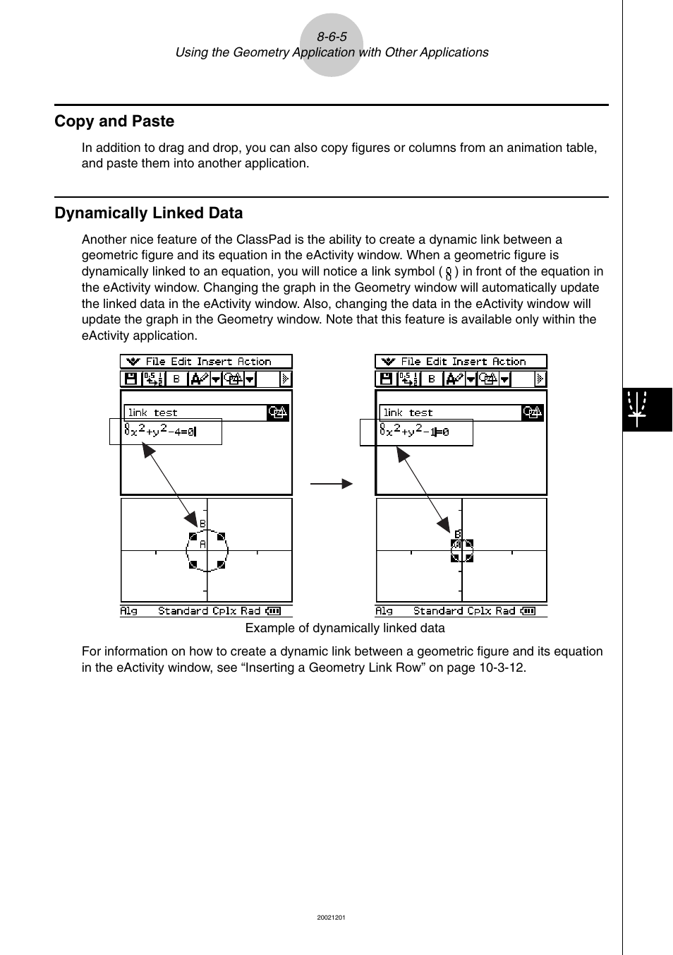 Copy and paste -6-5 dynamically linked data -6-5, Copy and paste, Dynamically linked data | Casio ClassPad 300 User Manual | Page 449 / 670