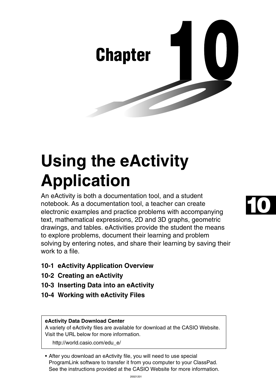 Chapter 10 using the eactivity application, Chapter, Using the eactivity application | Casio ClassPad 300 User Manual | Page 460 / 670