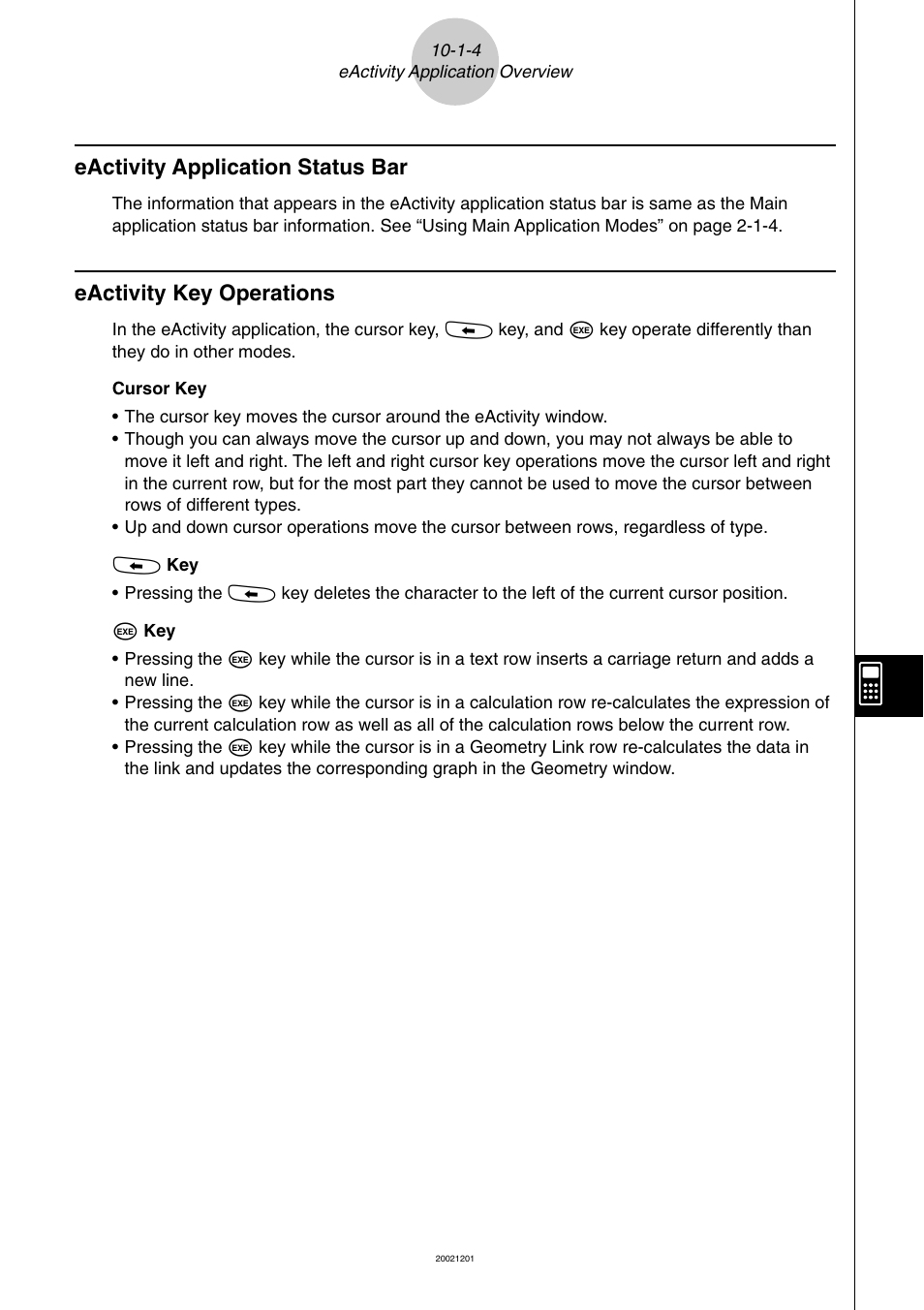 Eactivity application status bar, Eactivity key operations | Casio ClassPad 300 User Manual | Page 464 / 670