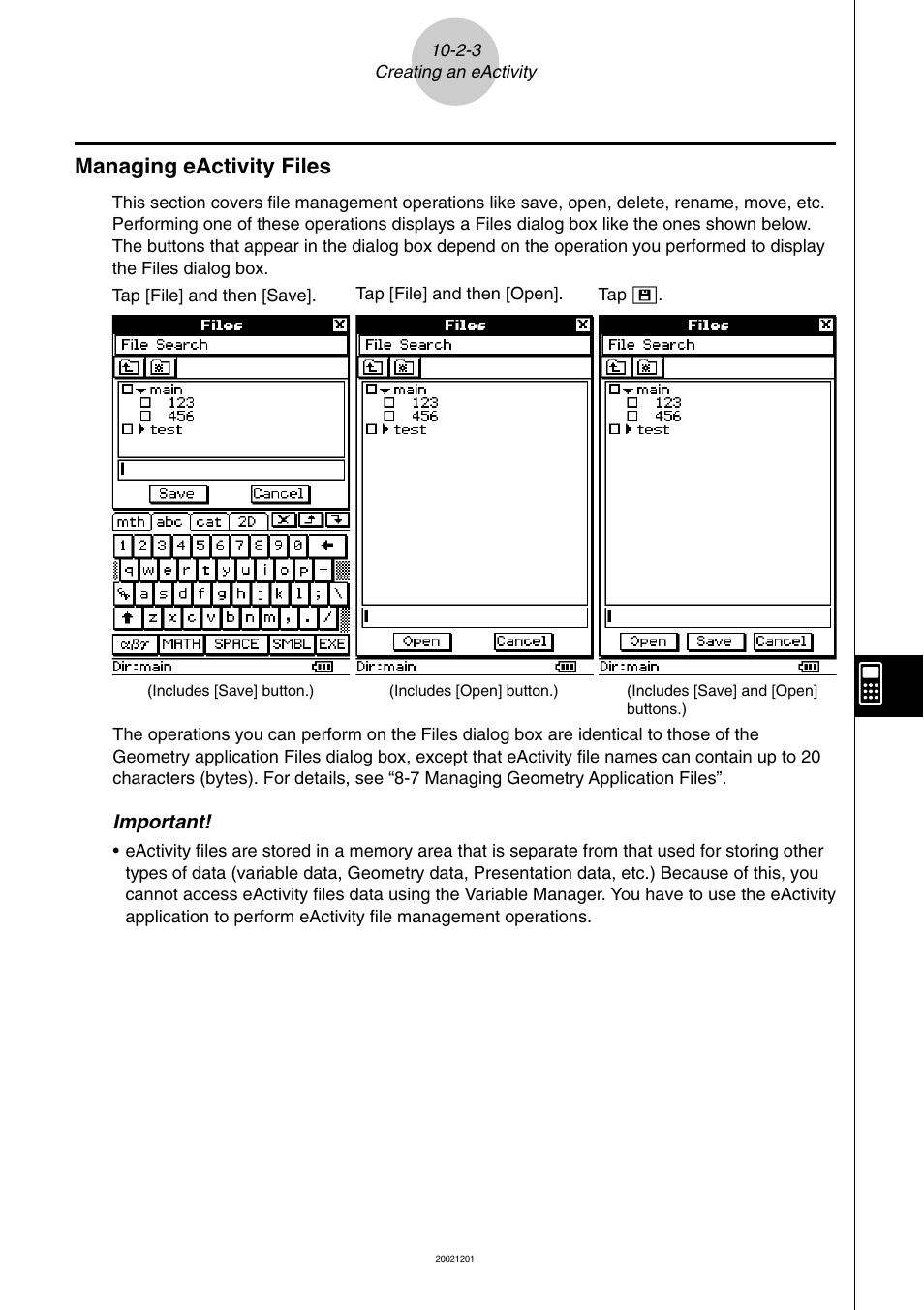 Managing eactivity files -2-3, Managing eactivity files | Casio ClassPad 300 User Manual | Page 467 / 670