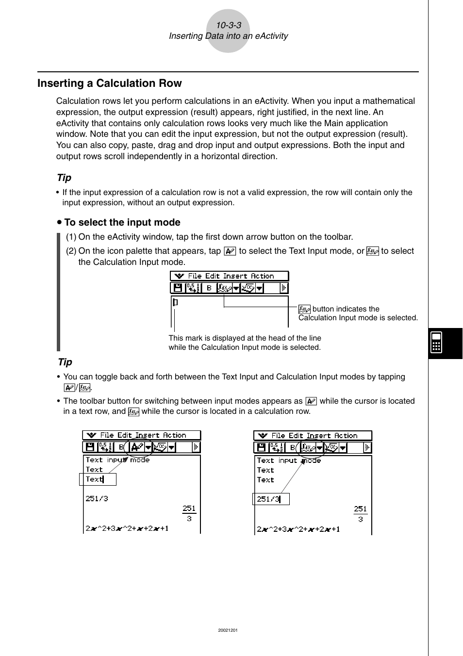 Inserting a calculation row -3-3, Inserting a calculation row | Casio ClassPad 300 User Manual | Page 470 / 670