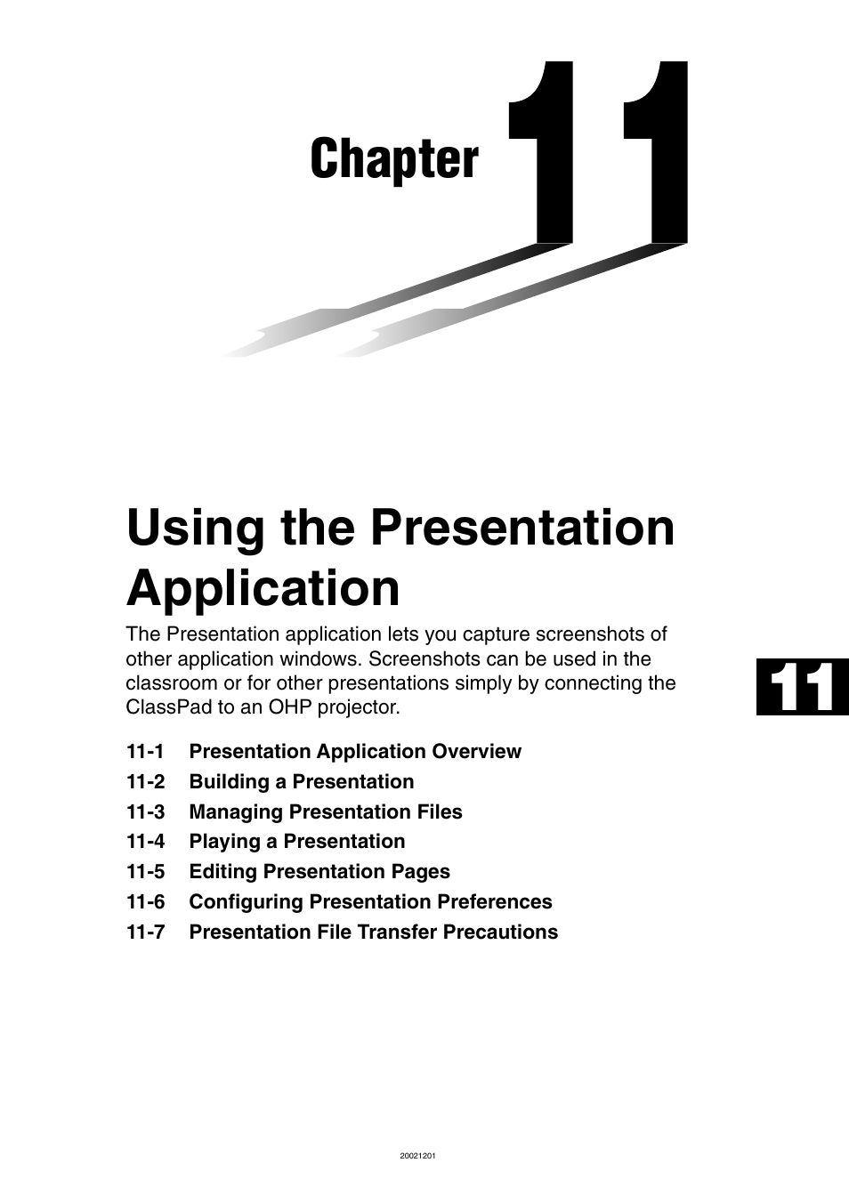 Chapter 11 using the presentation application, Chapter, Using the presentation application | Casio ClassPad 300 User Manual | Page 485 / 670