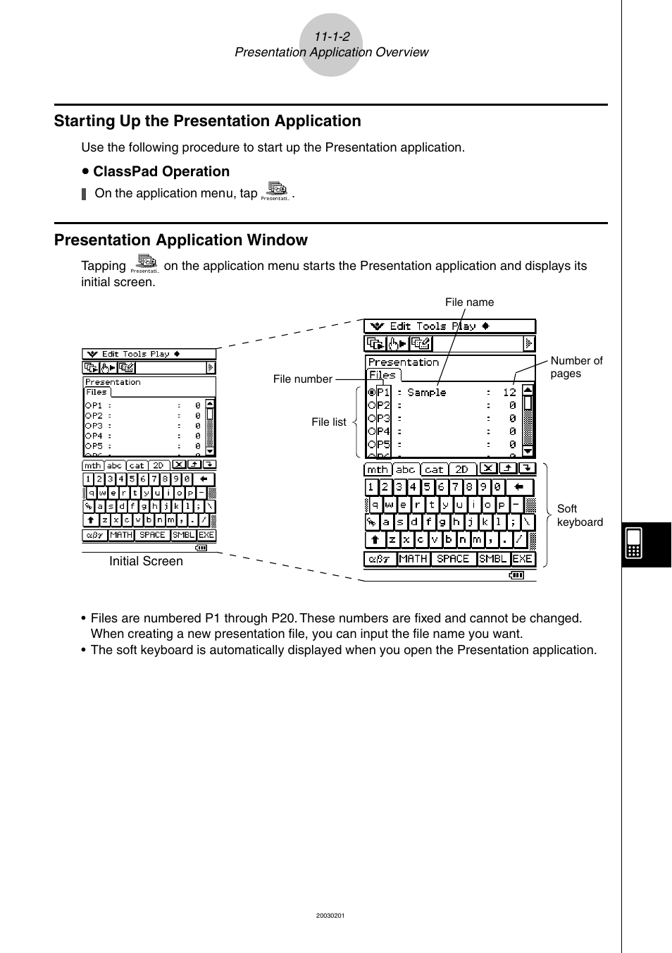 Presentation application window, Starting up the presentation application | Casio ClassPad 300 User Manual | Page 487 / 670