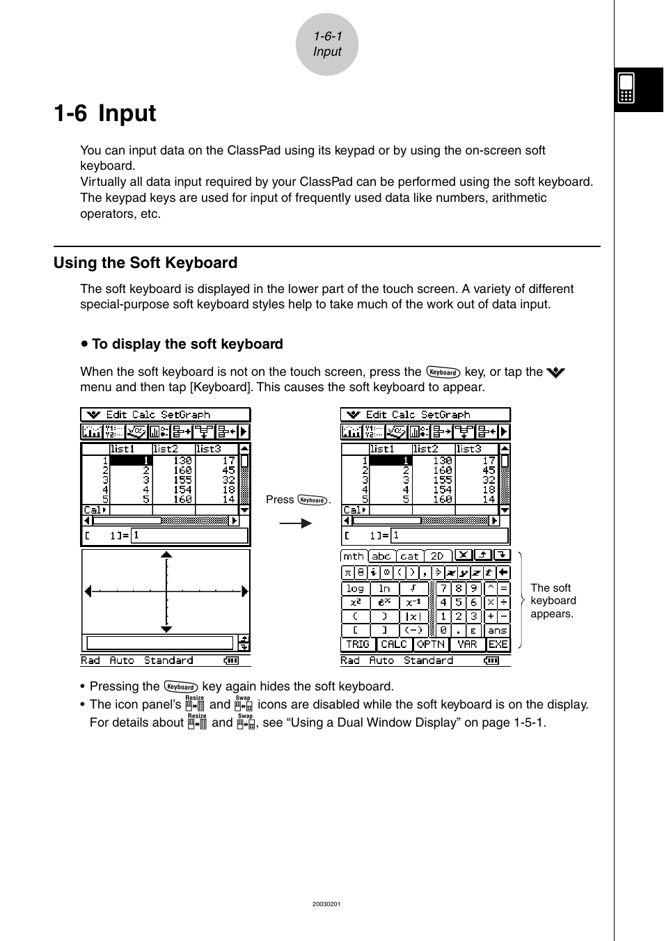 6 input, 6 input -6-1, Using the soft keyboard -6-1 | Input, Using the soft keyboard | Casio ClassPad 300 User Manual | Page 49 / 670