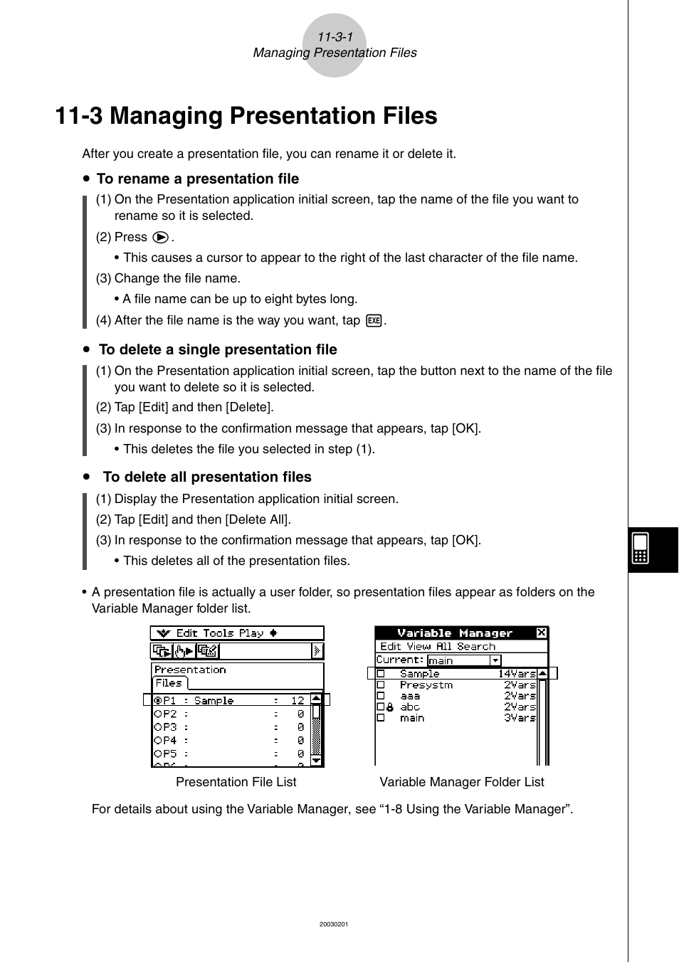 3 managing presentation files, 3 managing presentation files -3-1, Managing presentation files | Casio ClassPad 300 User Manual | Page 493 / 670