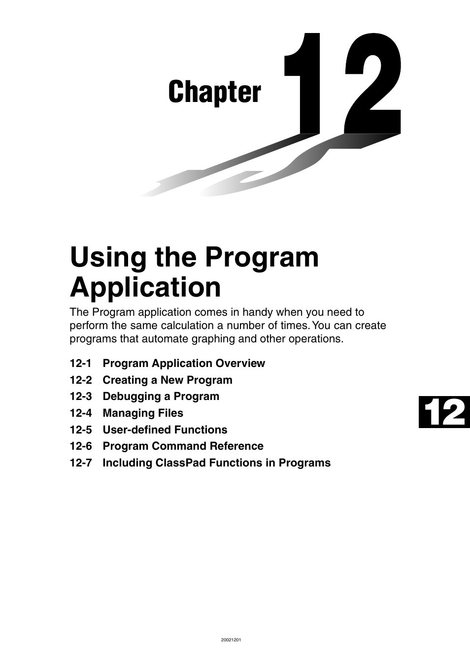 Chapter 12 using the program application, Chapter, Using the program application | Casio ClassPad 300 User Manual | Page 508 / 670