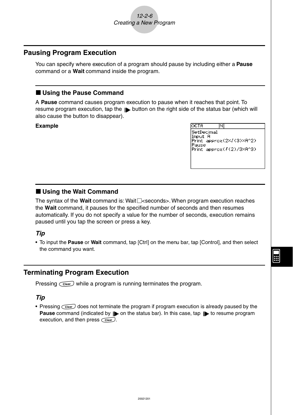 Pausing program execution, Terminating program execution | Casio ClassPad 300 User Manual | Page 521 / 670