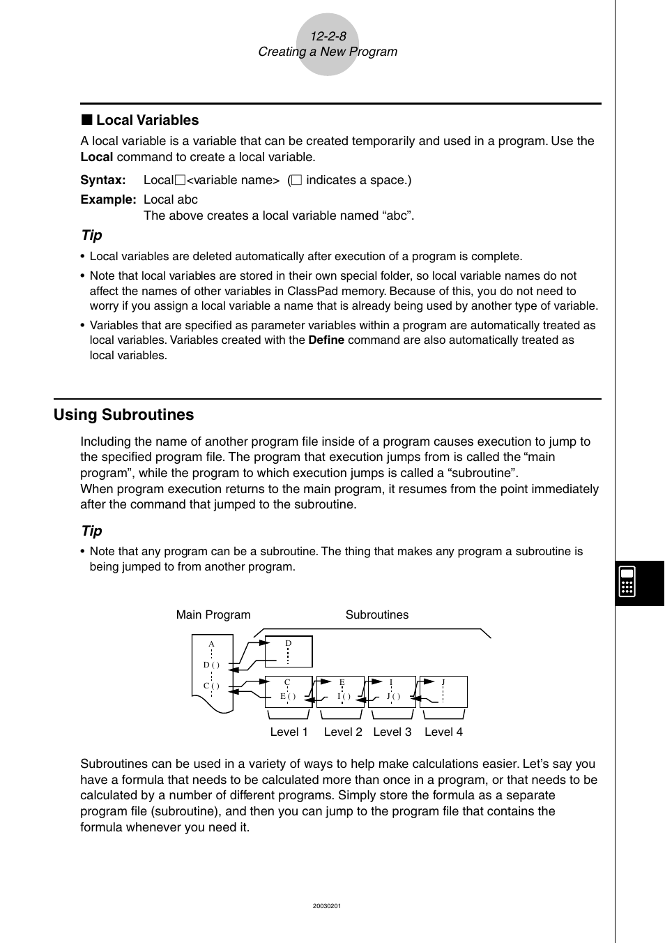 Using subroutines -2-8, Using subroutines, K local variables | Casio ClassPad 300 User Manual | Page 523 / 670