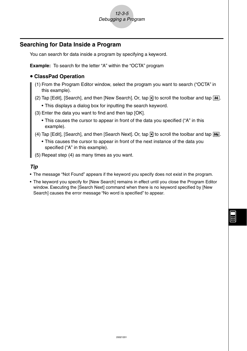 Searching for data inside a program -3-5, Searching for data inside a program | Casio ClassPad 300 User Manual | Page 529 / 670