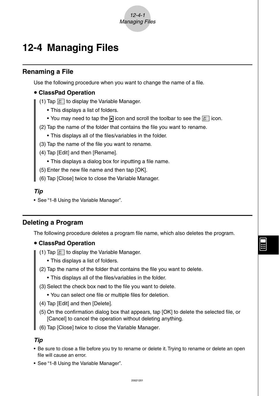 4 managing files, 4 managing files -4-1, Renaming a file -4-1 deleting a program -4-1 | Managing files, Renaming a file, Deleting a program | Casio ClassPad 300 User Manual | Page 530 / 670