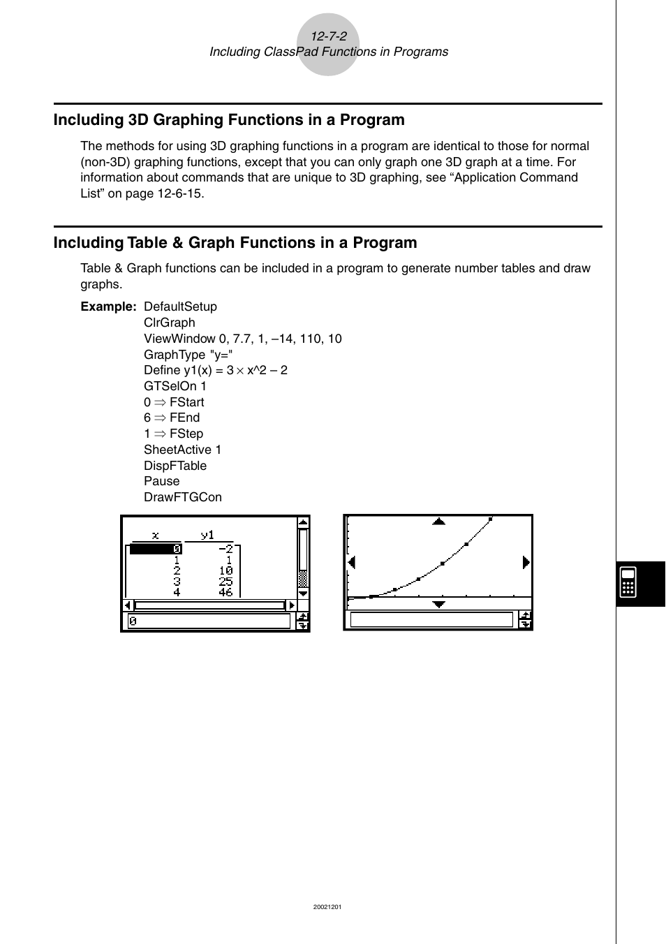 Including 3d graphing functions in a program, Including table & graph functions in a program | Casio ClassPad 300 User Manual | Page 583 / 670