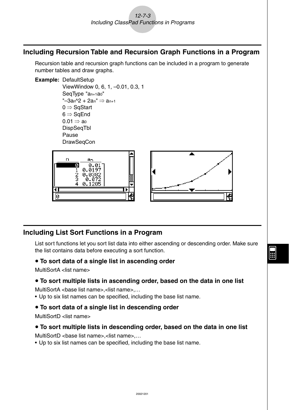 Including list sort functions in a program | Casio ClassPad 300 User Manual | Page 584 / 670