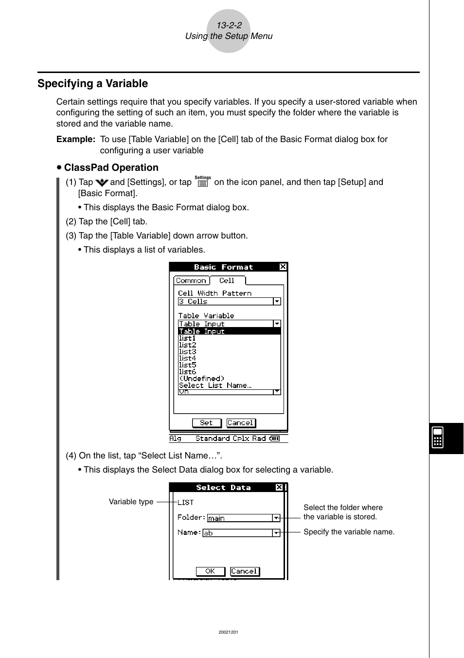 Specifying a variable -2-2, Specifying a variable | Casio ClassPad 300 User Manual | Page 590 / 670