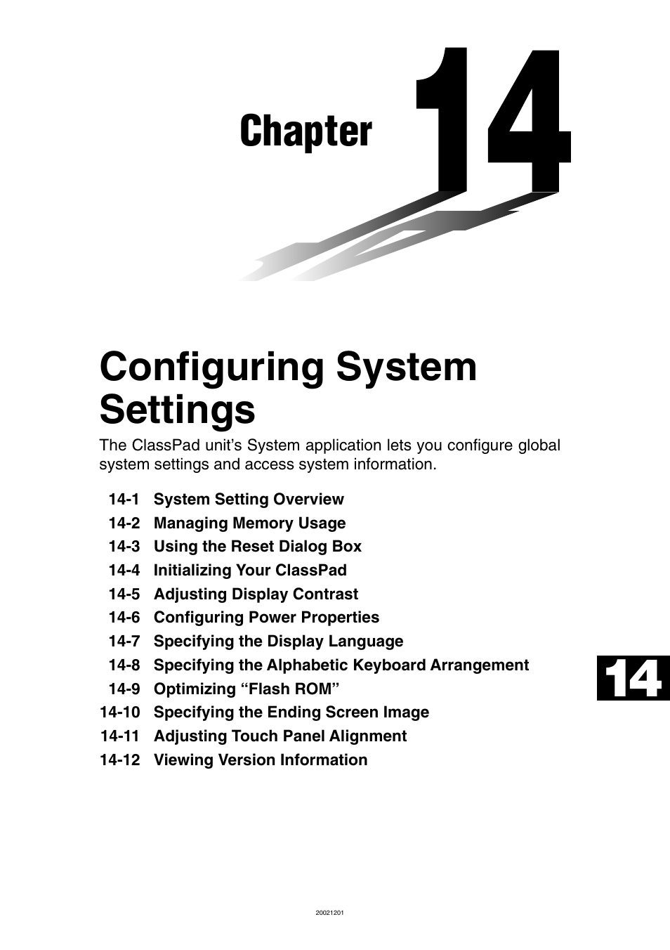 Chapter 14 configuring system settings, Chapter, Configuring system settings | Casio ClassPad 300 User Manual | Page 600 / 670