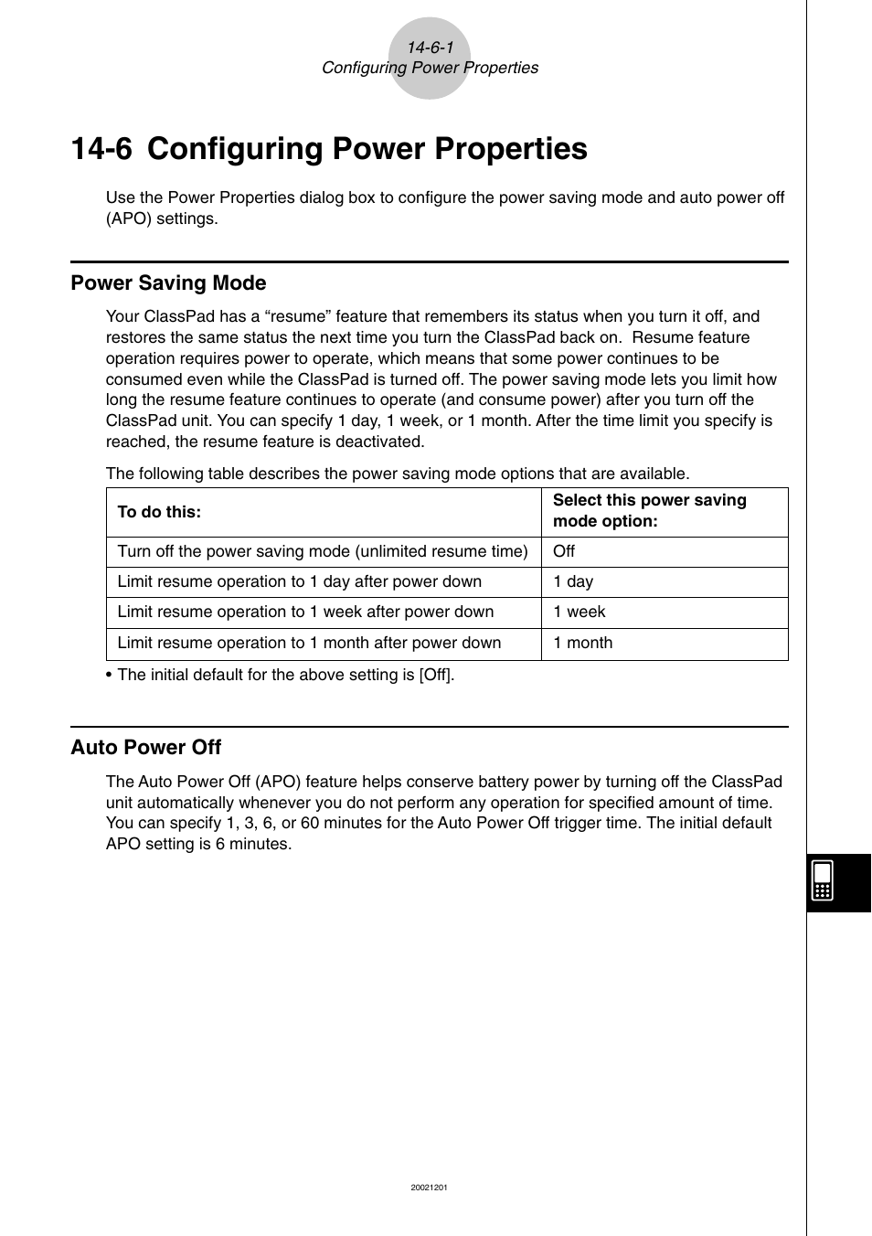 6 configuring power properties, 6 configuring power properties -6-1, Power saving mode -6-1 auto power off -6-1 | Casio ClassPad 300 User Manual | Page 609 / 670