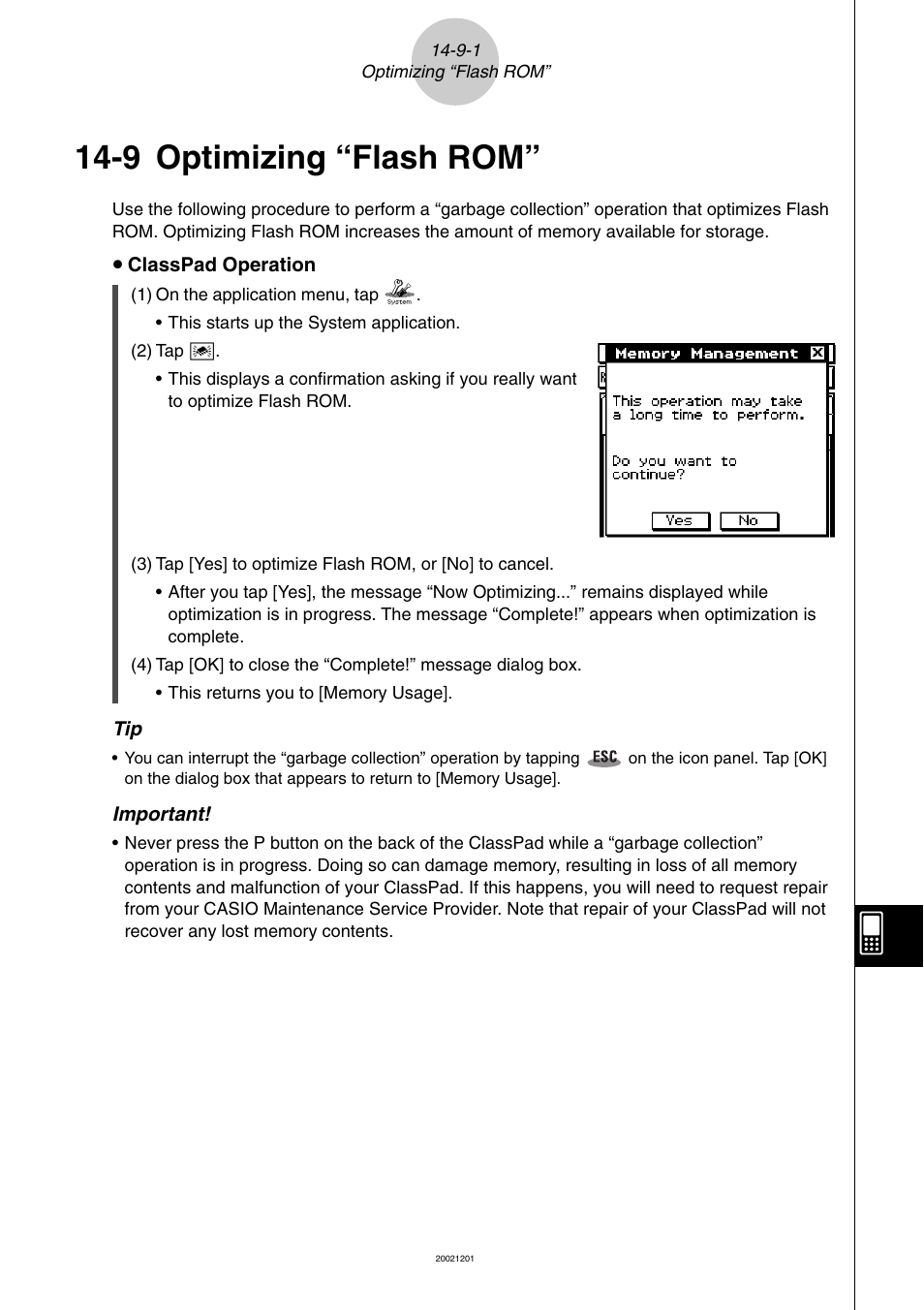 9 optimizing “flash rom, 9 optimizing “flash rom” -9-1 | Casio ClassPad 300 User Manual | Page 613 / 670