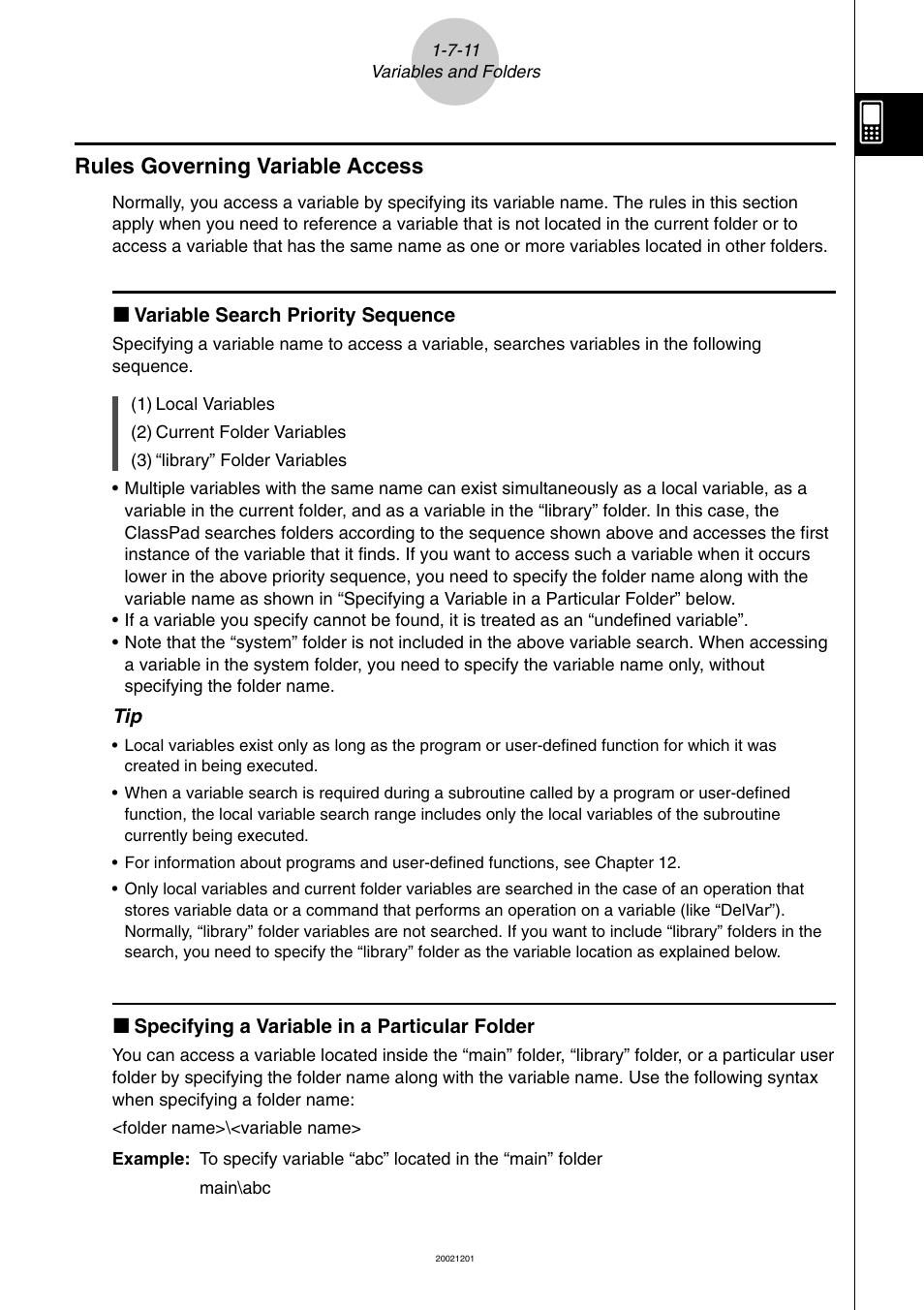 Rules governing variable access -7-11, Rules governing variable access | Casio ClassPad 300 User Manual | Page 76 / 670