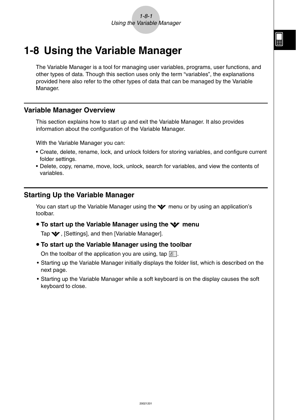 8 using the variable manager, 8 using the variable manager -8-1, Using the variable manager | Casio ClassPad 300 User Manual | Page 77 / 670