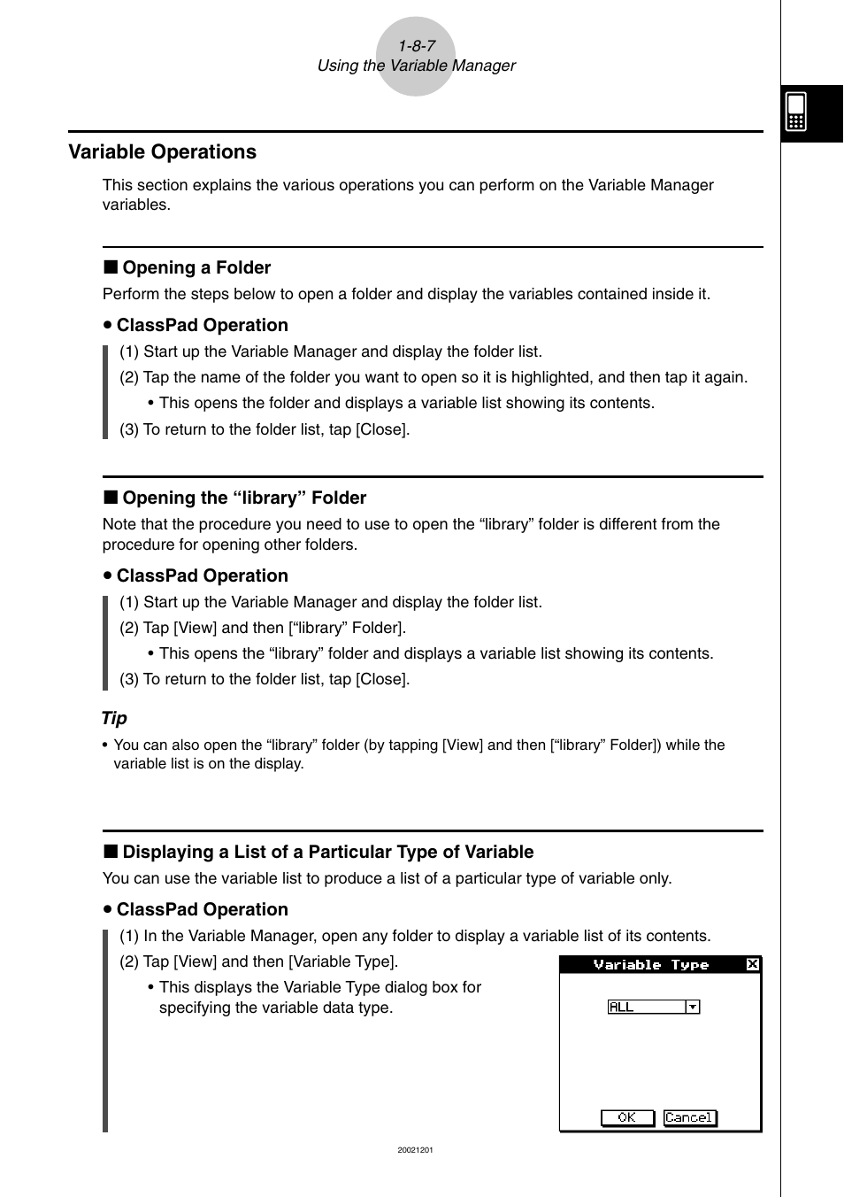 Variable operations -8-7, Variable operations | Casio ClassPad 300 User Manual | Page 83 / 670