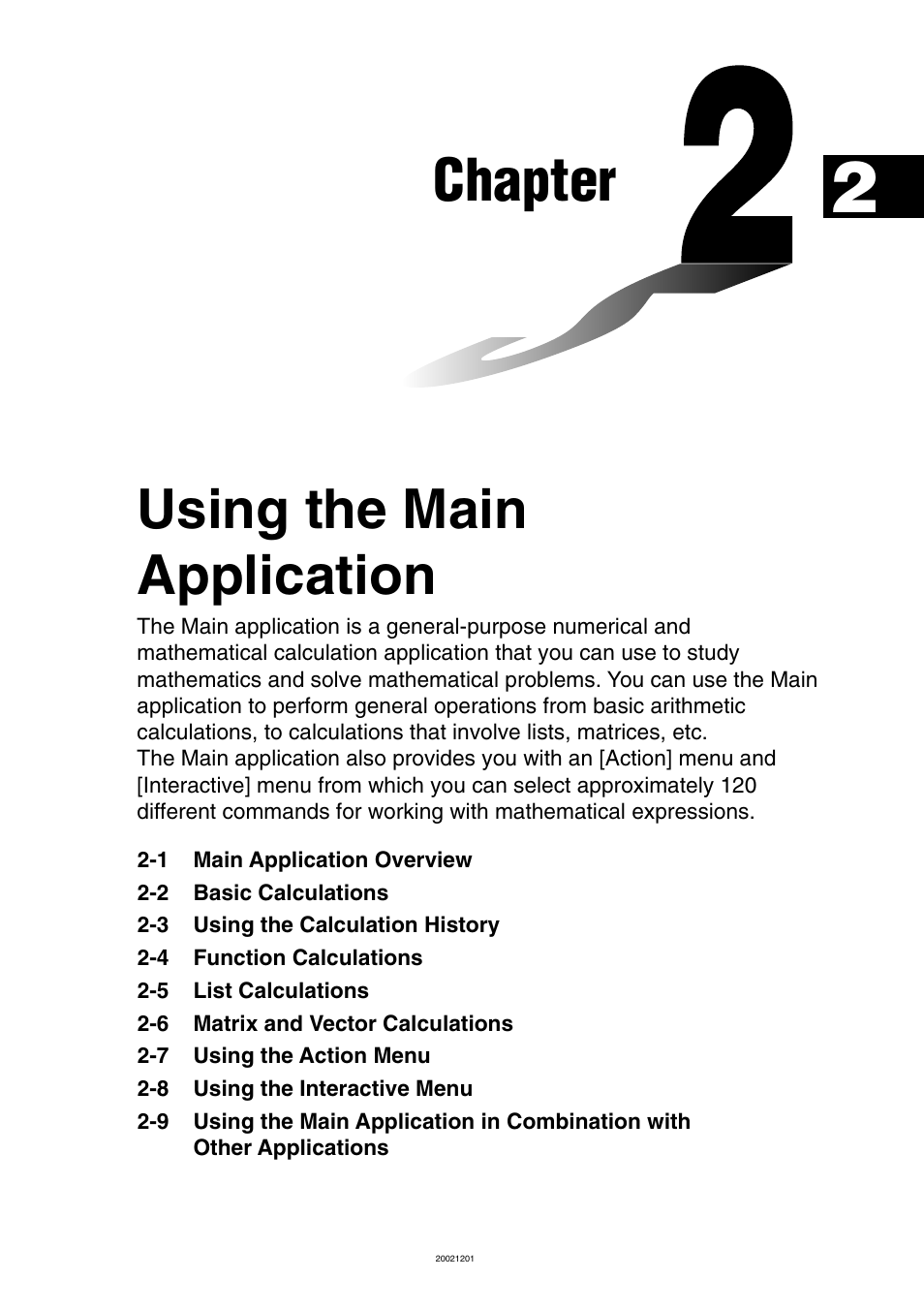 Chapter 2 using the main application, Chapter, Using the main application | Casio ClassPad 300 User Manual | Page 90 / 670