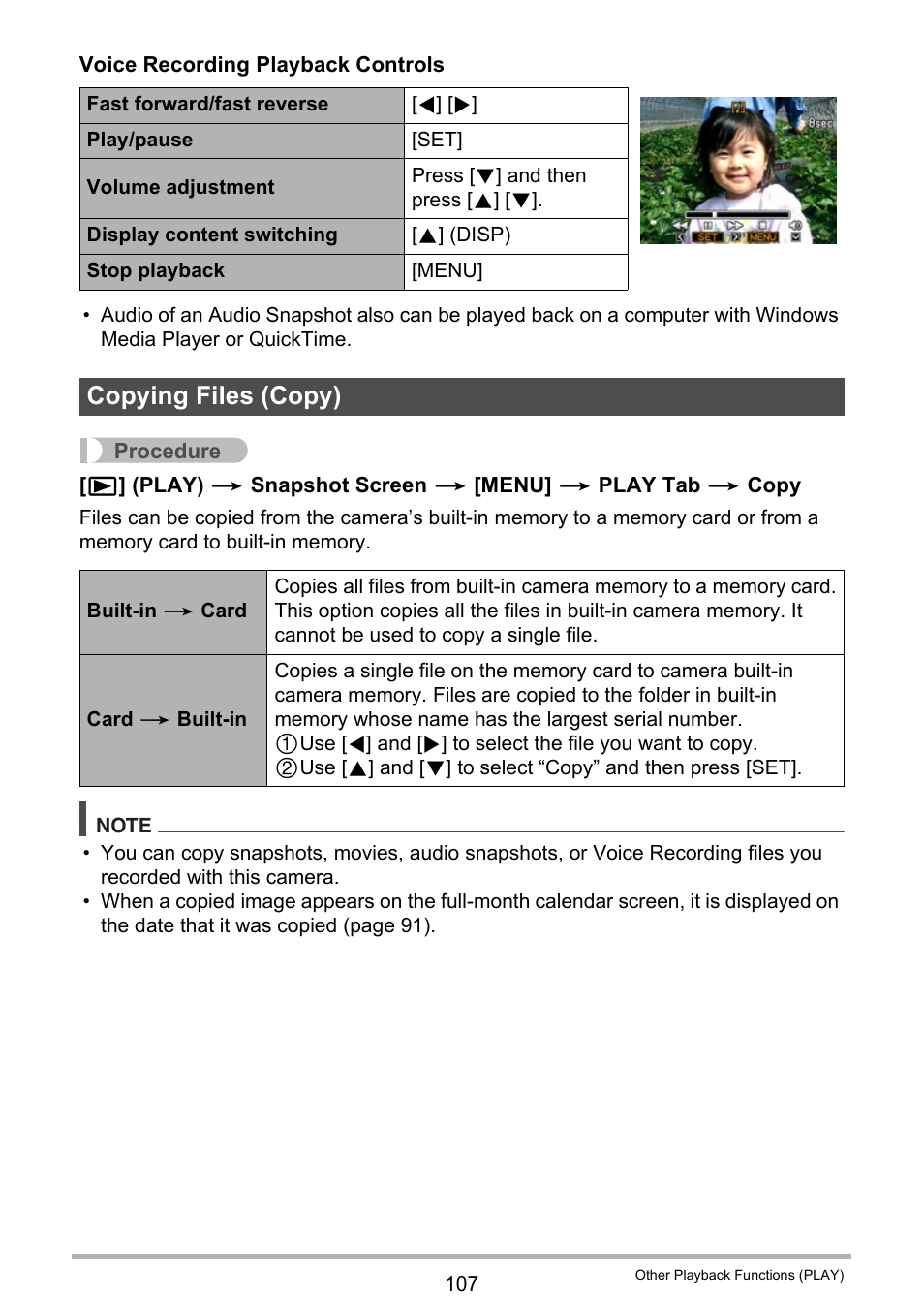 Copying files (copy) | Casio EX-H30 User Manual | Page 107 / 196