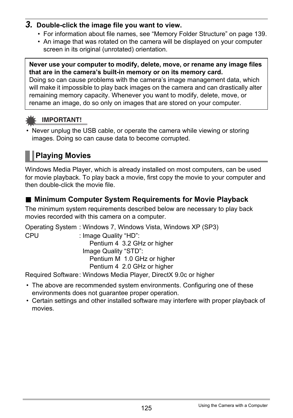 Playing movies | Casio EX-H30 User Manual | Page 125 / 196