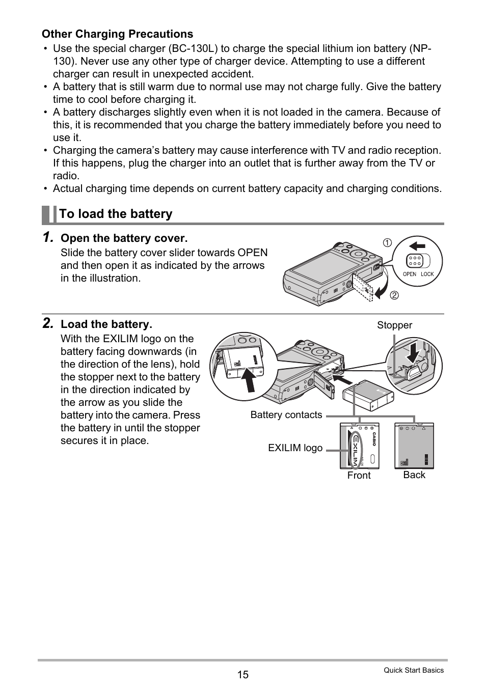 To load the battery | Casio EX-H30 User Manual | Page 15 / 196