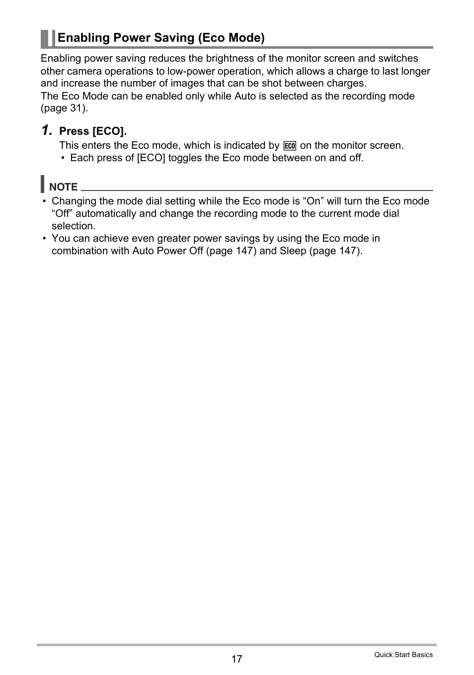 Enabling power saving (eco mode) | Casio EX-H30 User Manual | Page 17 / 196