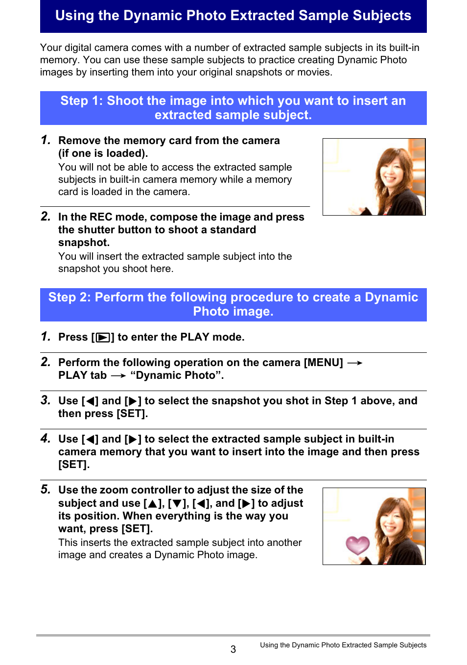 Using the dynamic photo extracted sample subjects | Casio EX-H30 User Manual | Page 185 / 196