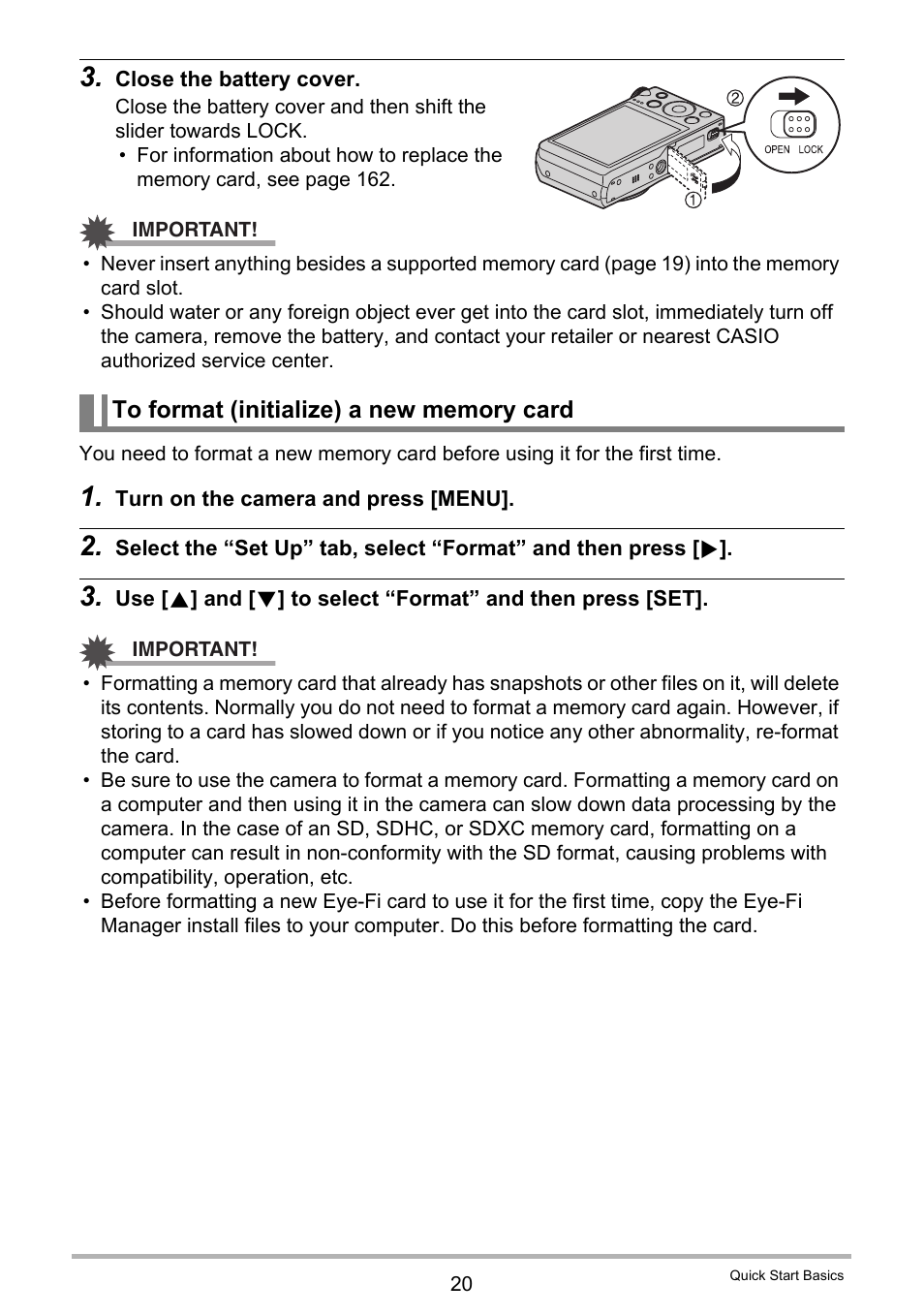 To format (initialize) a new memory card | Casio EX-H30 User Manual | Page 20 / 196