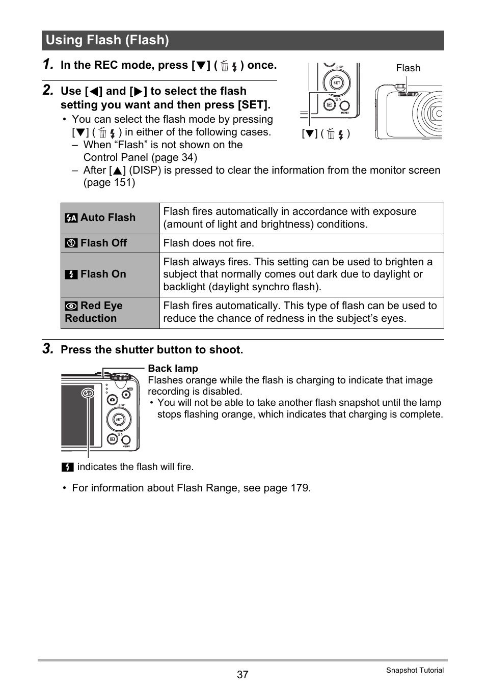 Using flash (flash) | Casio EX-H30 User Manual | Page 37 / 196