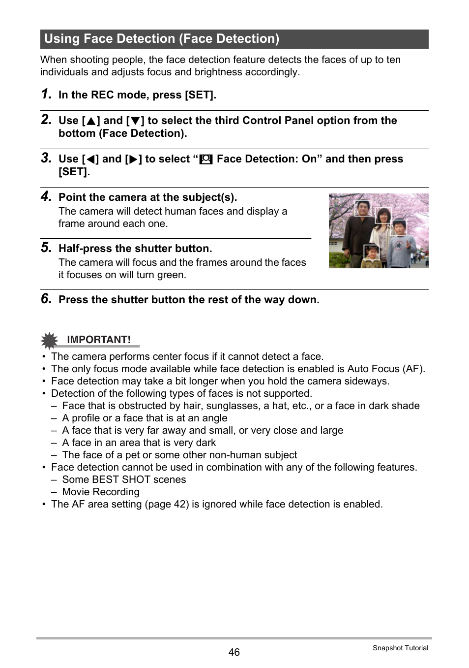 Using face detection (face detection) | Casio EX-H30 User Manual | Page 46 / 196