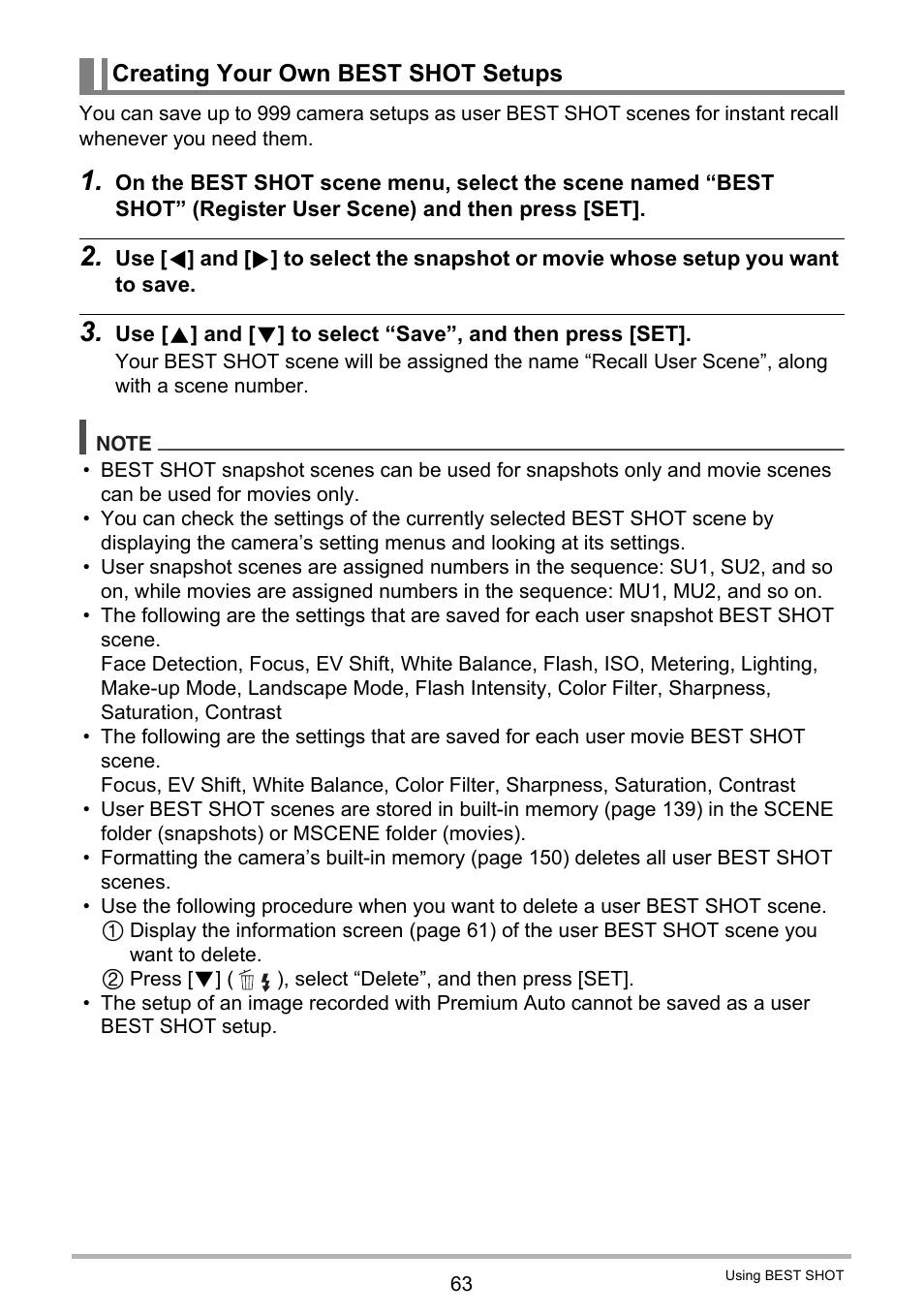 Creating your own best shot setups | Casio EX-H30 User Manual | Page 63 / 196