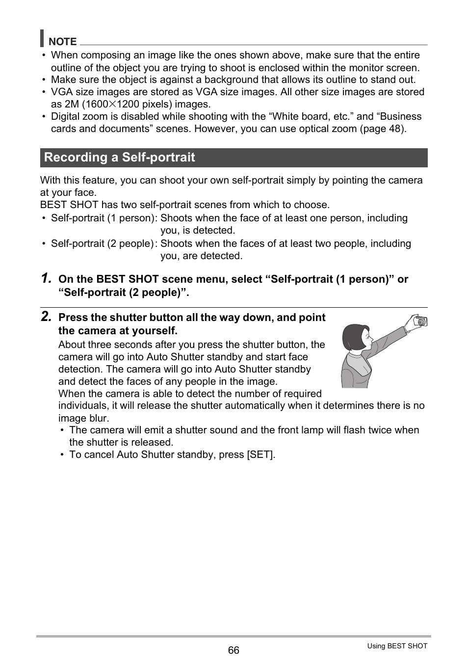 Recording a self-portrait | Casio EX-H30 User Manual | Page 66 / 196