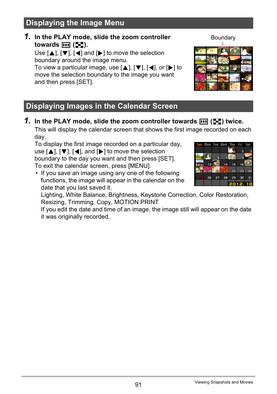 Displaying the image menu, Displaying images in the calendar screen | Casio EX-H30 User Manual | Page 91 / 196