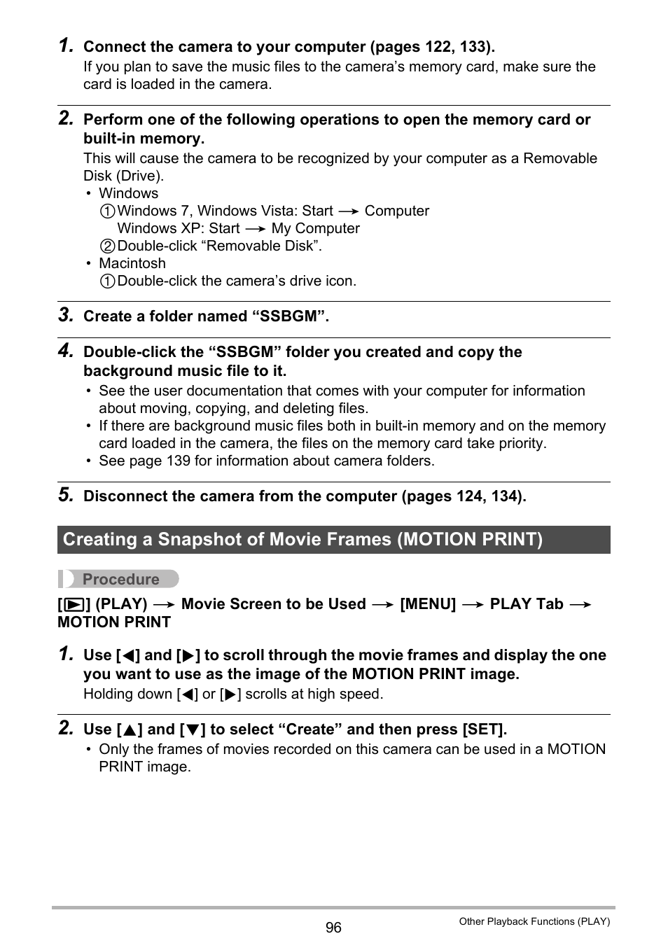 Creating a snapshot of movie frames (motion print) | Casio EX-H30 User Manual | Page 96 / 196