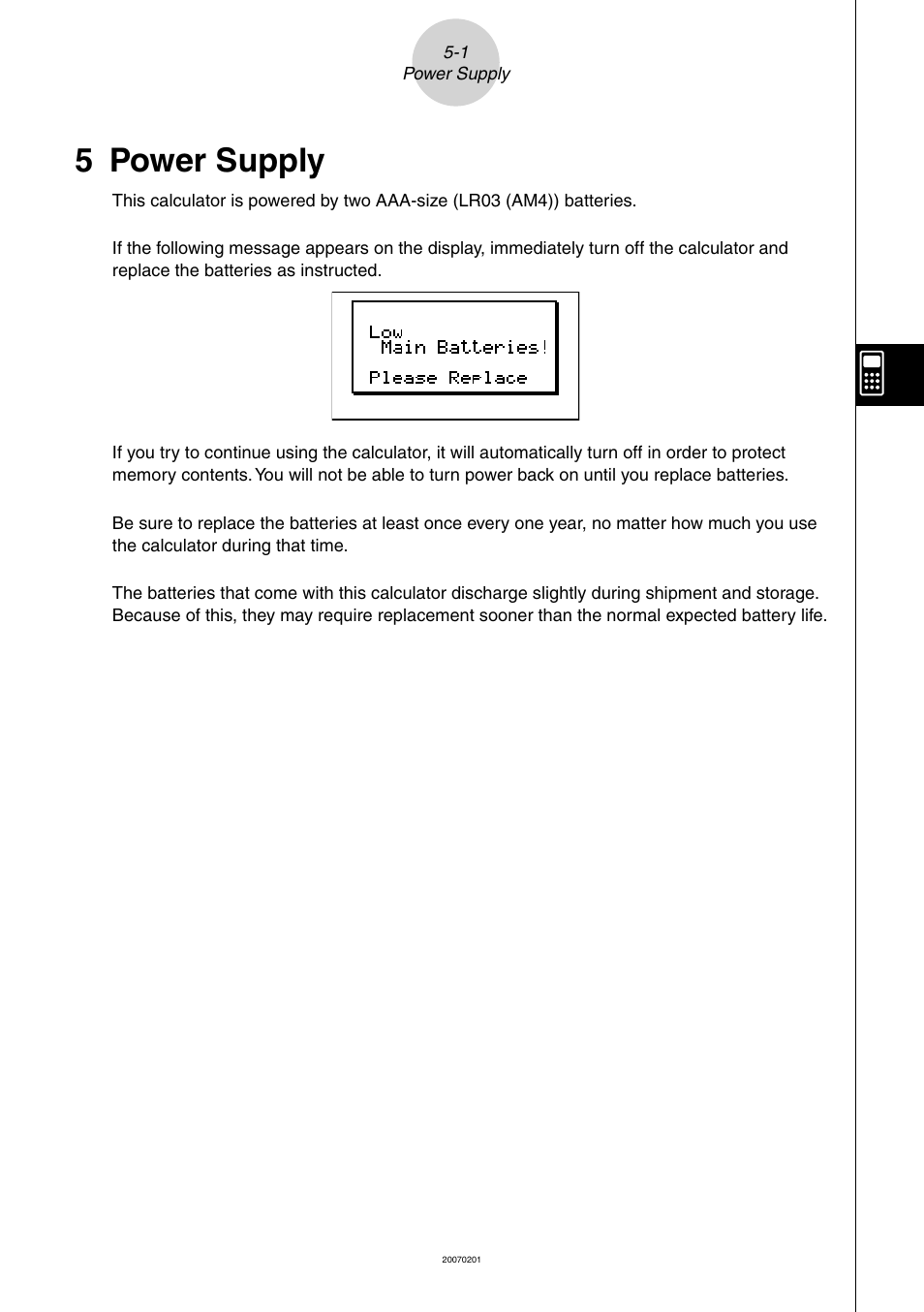 5 power supply, 5 power, Supply | Casio SLIM HARDWARE FX-9860G User Manual | Page 14 / 19