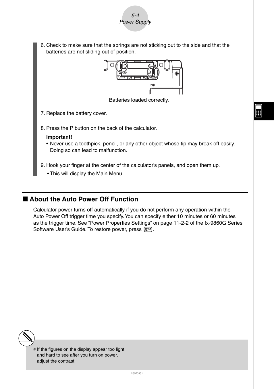K about the auto power off function | Casio SLIM HARDWARE FX-9860G User Manual | Page 17 / 19