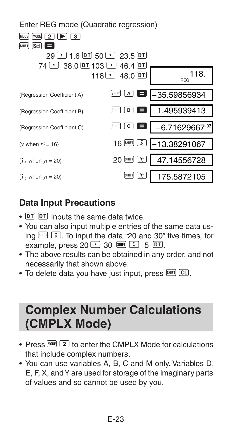 Complex number calculations (cmplx mode) | Casio fx-115W User Manual | Page 25 / 43