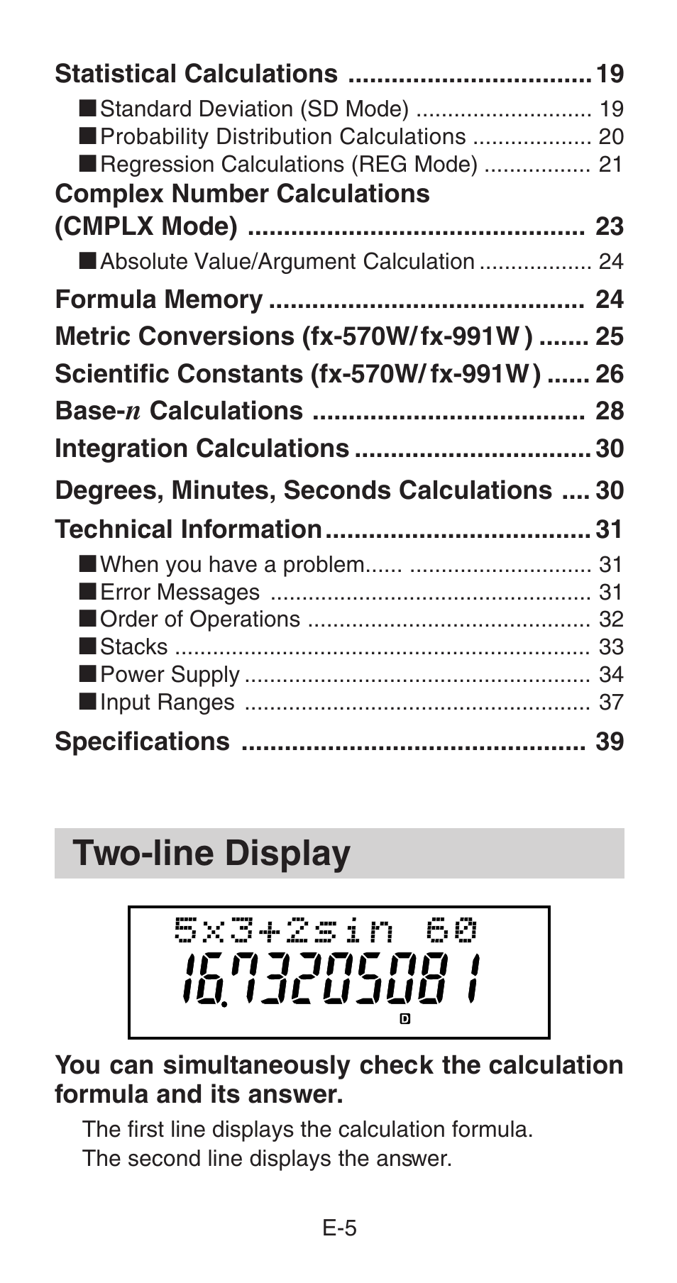 Two-line display | Casio fx-115W User Manual | Page 7 / 43