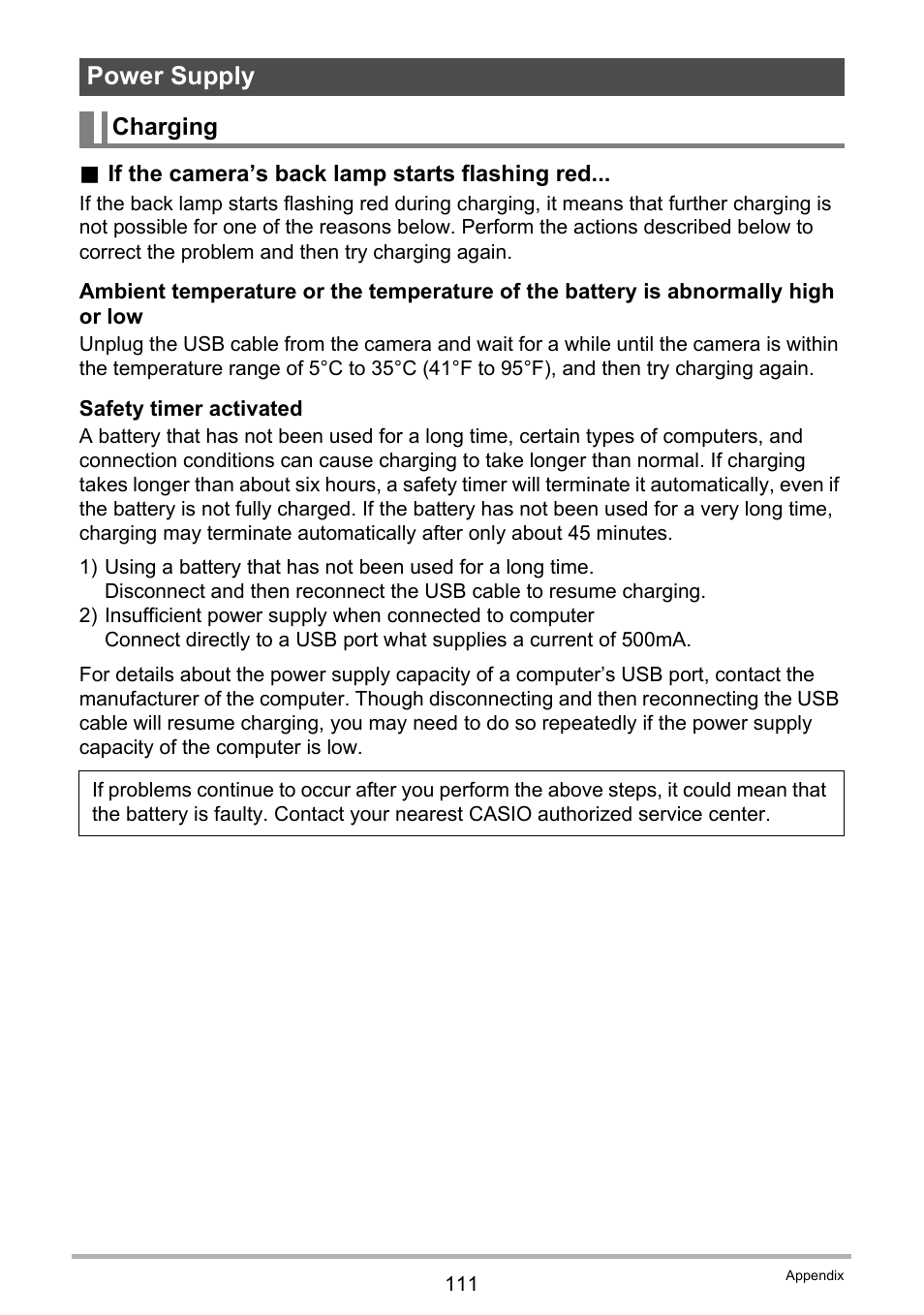 Power supply, Charging | Casio EX-TR100 User Manual | Page 111 / 129