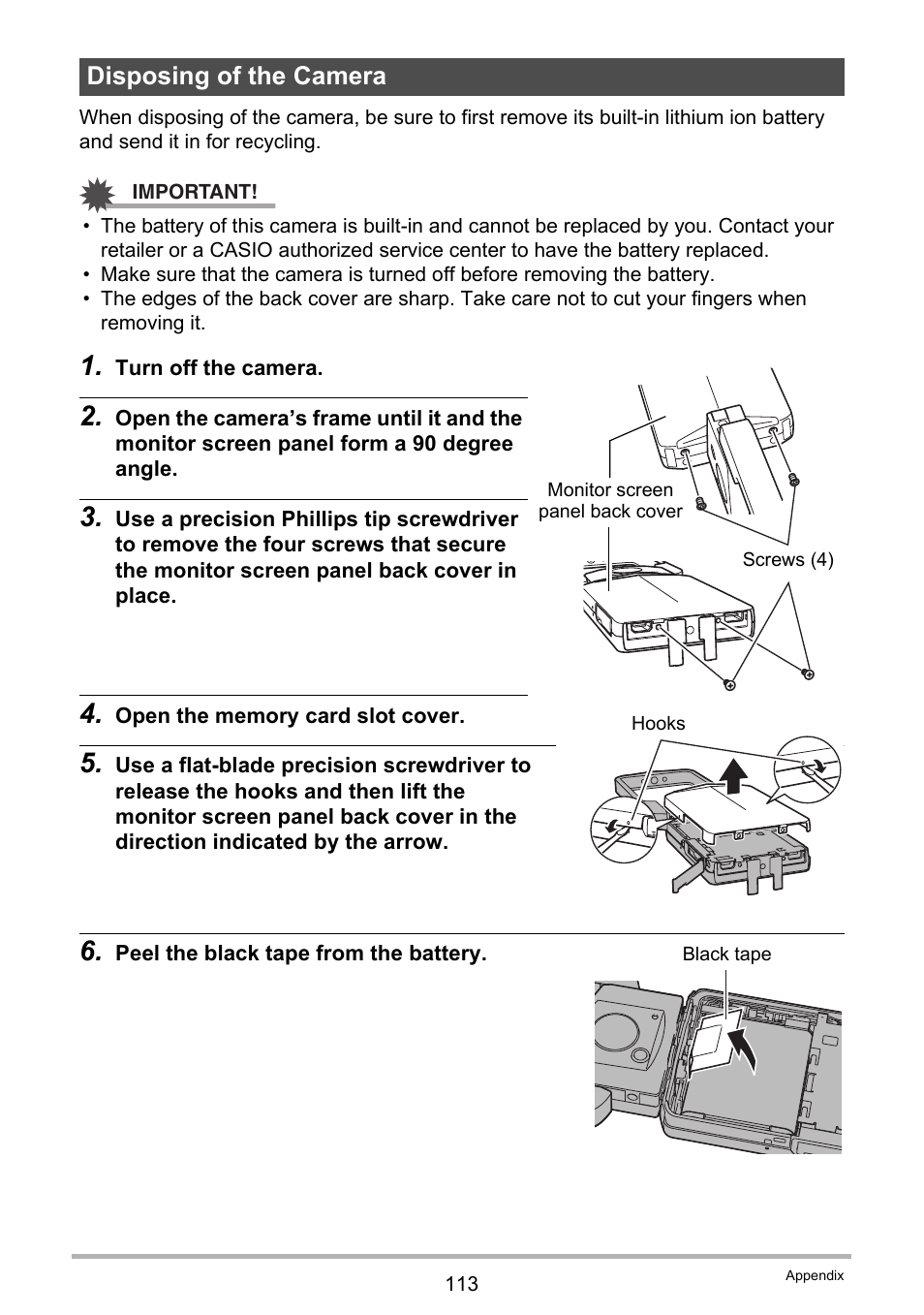 Disposing of the camera | Casio EX-TR100 User Manual | Page 113 / 129