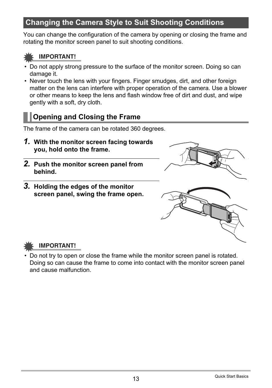 Opening and closing the frame, For more information | Casio EX-TR100 User Manual | Page 13 / 129