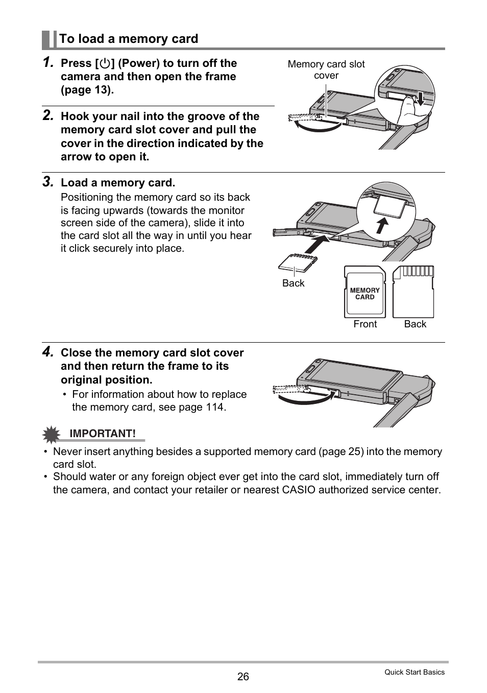 To load a memory card | Casio EX-TR100 User Manual | Page 26 / 129