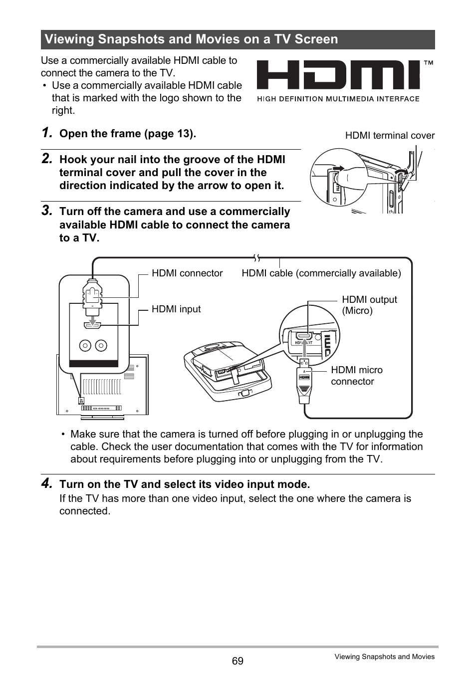 Viewing snapshots and movies on a tv screen | Casio EX-TR100 User Manual | Page 69 / 129