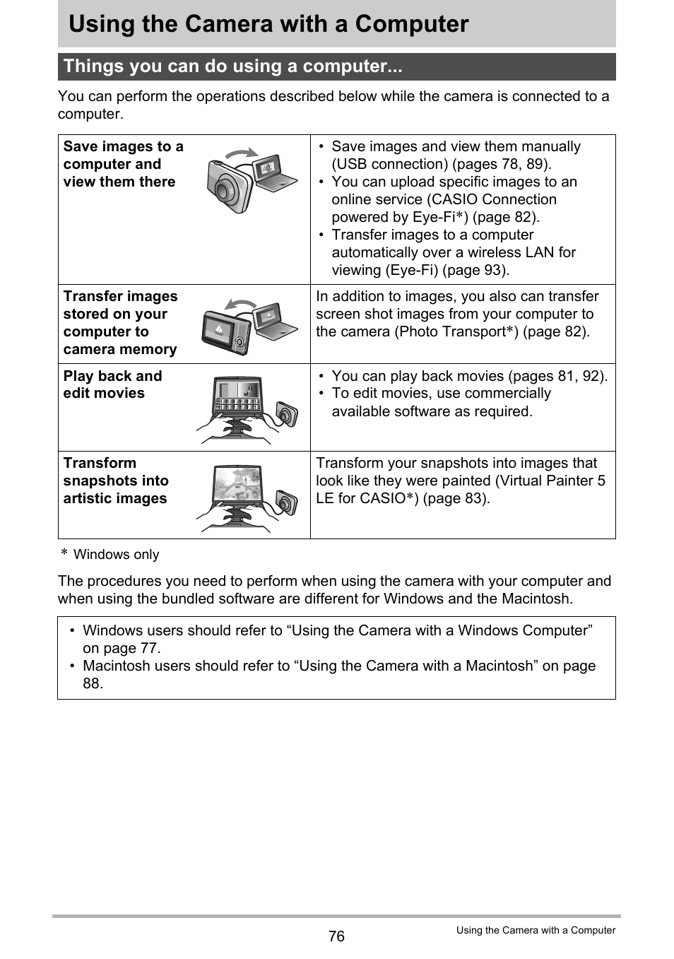 Using the camera with a computer, Things you can do using a computer | Casio EX-TR100 User Manual | Page 76 / 129