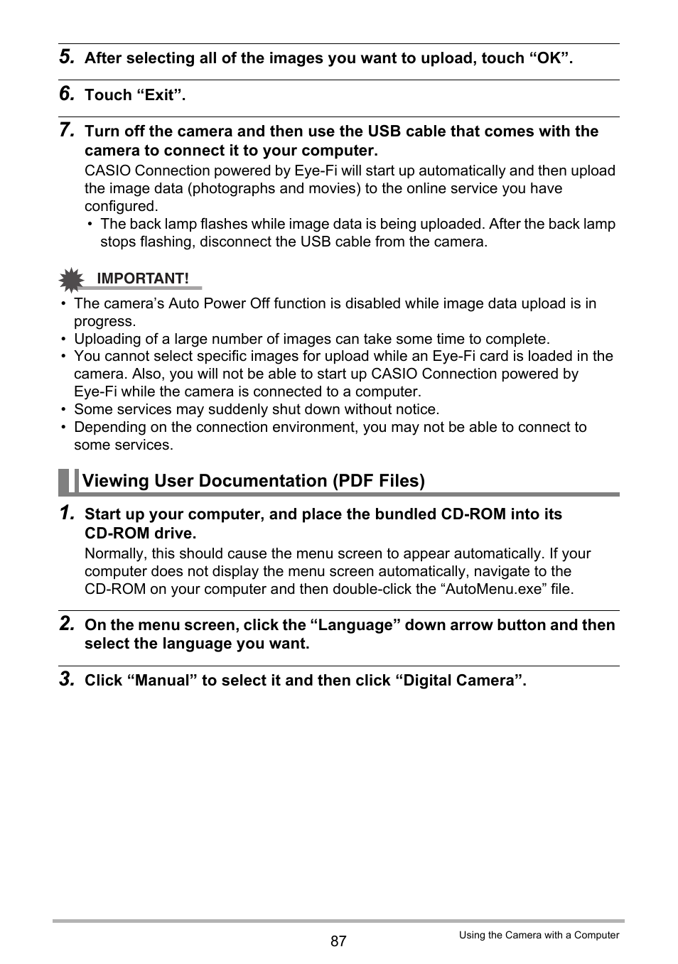 Viewing user documentation (pdf files) | Casio EX-TR100 User Manual | Page 87 / 129