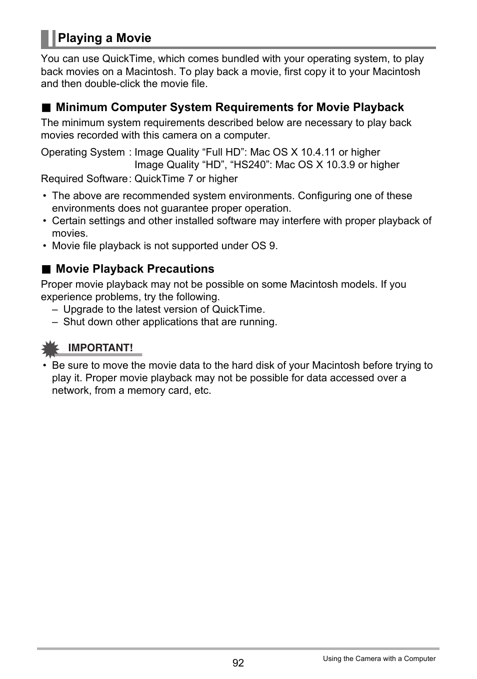 Playing a movie | Casio EX-TR100 User Manual | Page 92 / 129